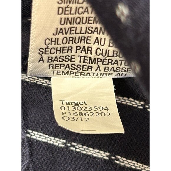 Merona Womens M Navy Textured Dot Stripe Button Up Shirt Long Sleeve Cotton - Picture 8 of 8